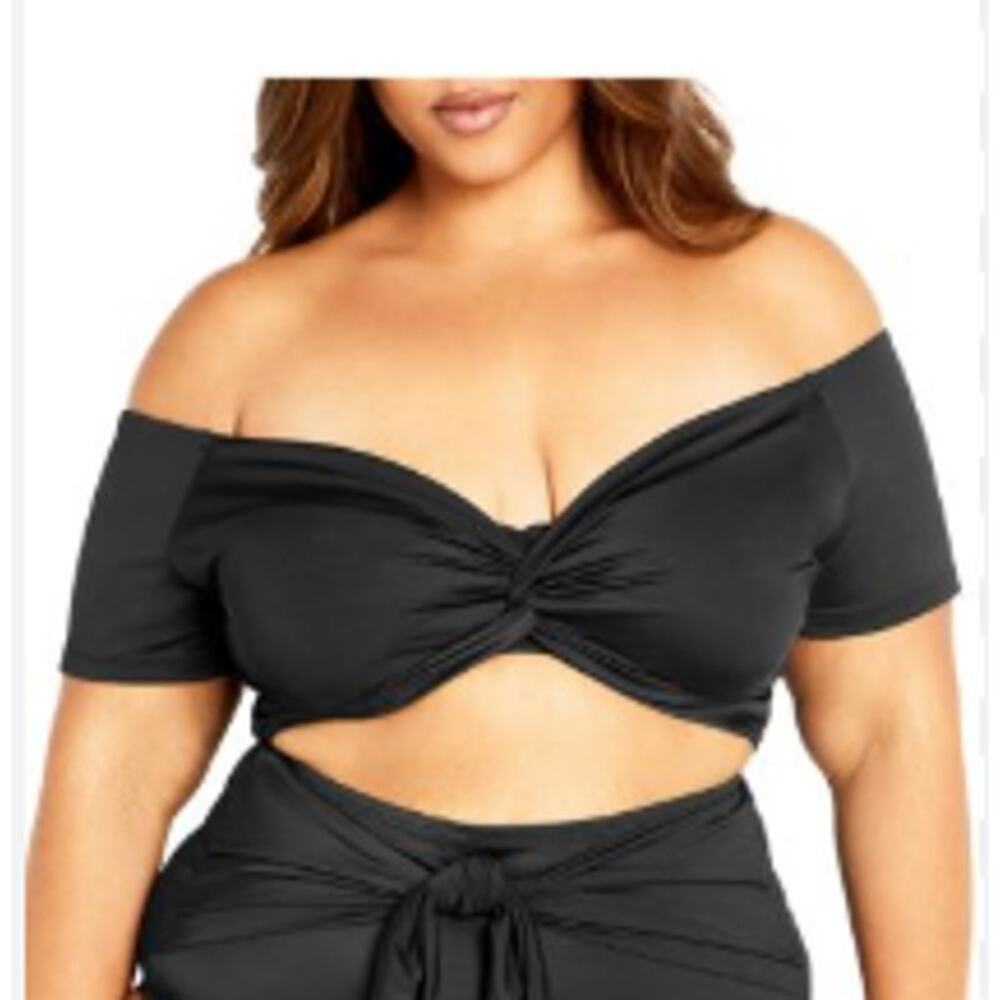 NEW City Chic 22 Bikini Top Black Sicilia Underwire Off the Shoulder Twist